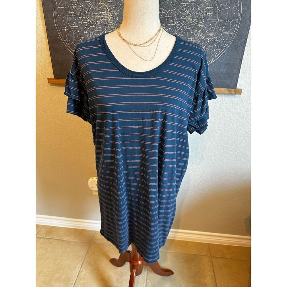 Current/Elliott Ruffle Striped Roadie T-Shirt Mini Dress Women Size 0